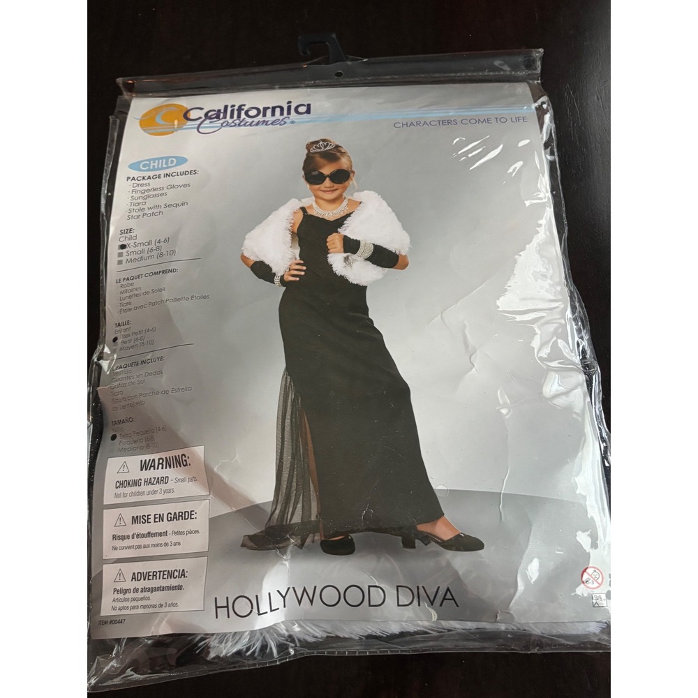California Costumes Hollywood Diva Girls Dress Up Set Black White Small 6-8 0044